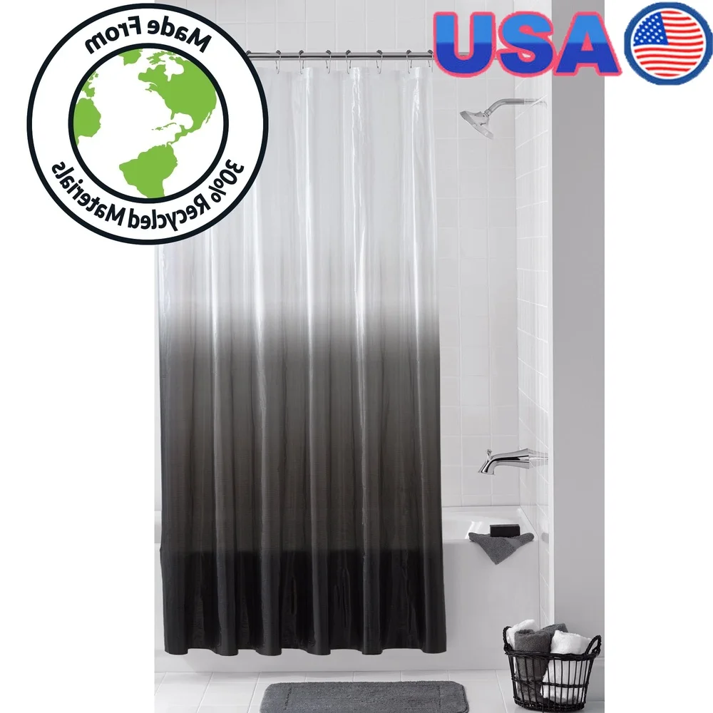 

Eco-friendly Waterproof Recycled PEVA Shower Curtain Set with 12 Hooks Easy Clean Buttonhole Design Fits Standard Tubs