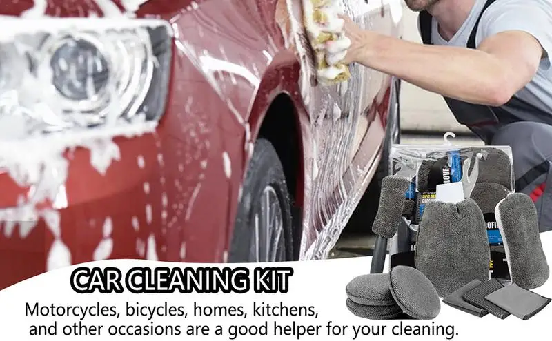 Interior Car Cleaning Kit Car Wash Cleaning Kits Microfiber Towels Blush Sponge Wash Glove Polish Care Applicator Pads car tools