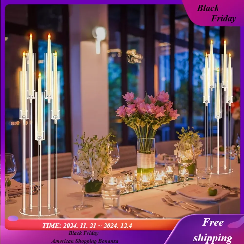 

4 Pcs Acrylic Candelabra Centerpieces Clear Candle Taper Candlestick Holder Crystal 5 Arm Candlesticks Holder with Acrylic Shade