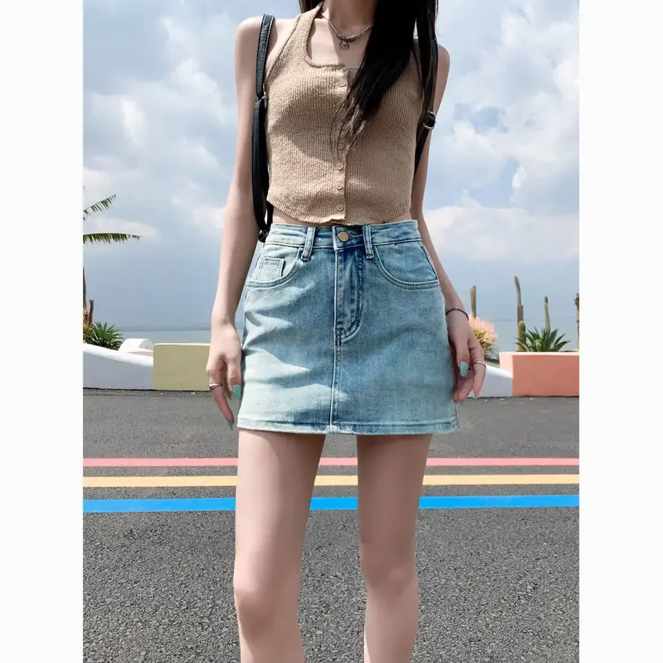 Lined New Elastic Denim Skirt 2026 High Waist and Thin Spice Girl Skirt