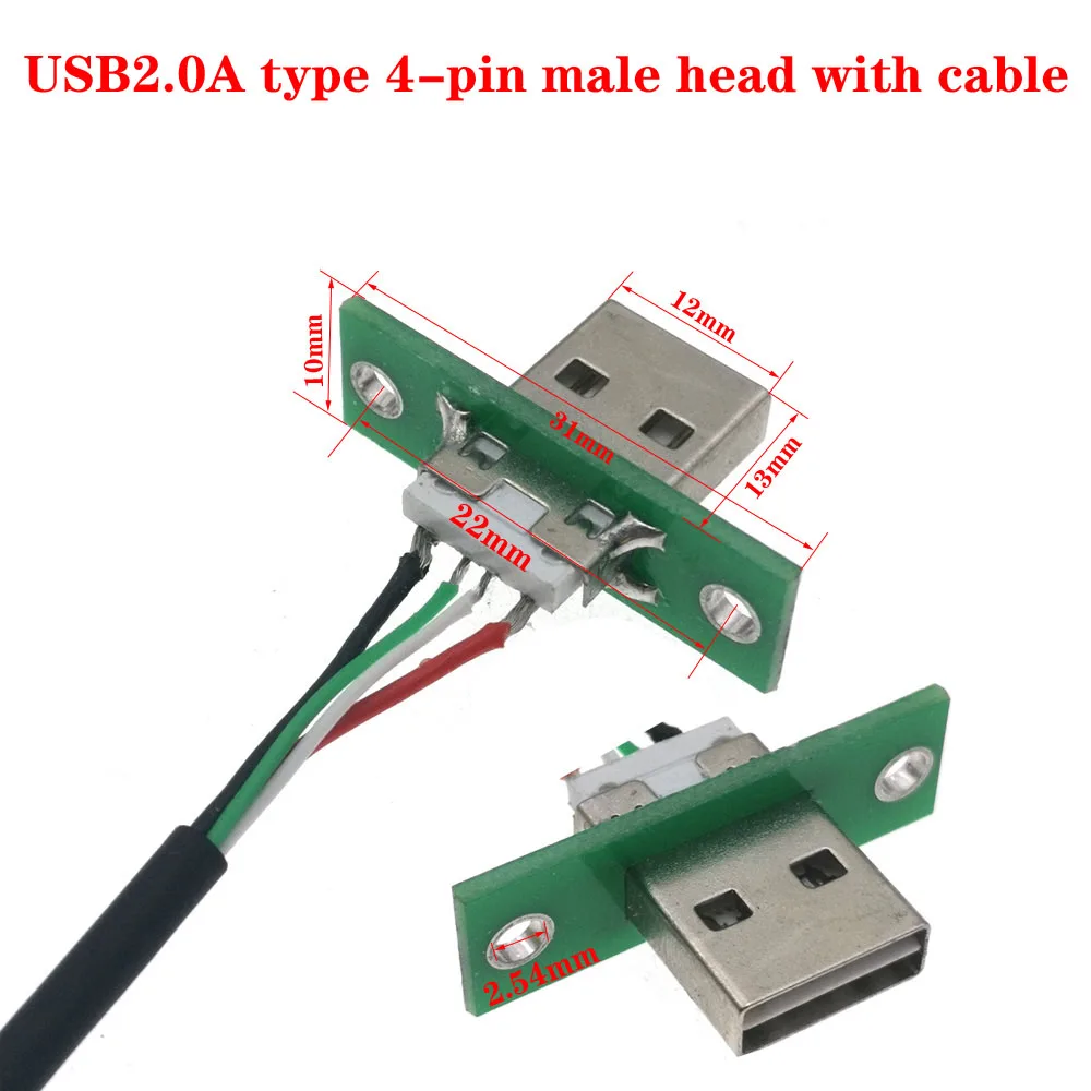 

usb 2.0 male Female Connector Panel installation to 4pin solder joint terminal USB With cable Charging plug Port Socket Adapter