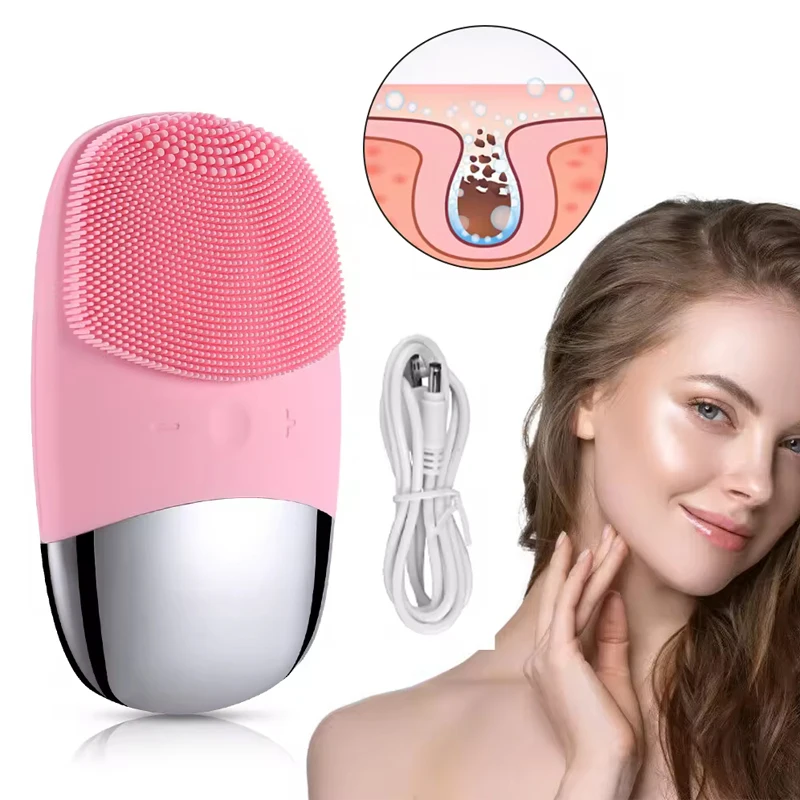 Dispositivo di bellezza domestico per onde sonore Attrezzatura per bellezza Spazzola per il viso elettrica in silicone Detergente sonico Macchina per il viso per pori profondi