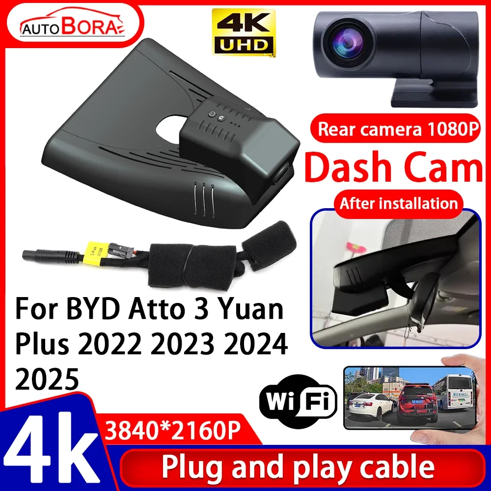 ZhuCamX Video Recorder Night Visio 4K UHD Plug and Play Car DVR Dash Cam Camera for BYD Atto 3 Yuan Plus 2022 2023 2024 2025