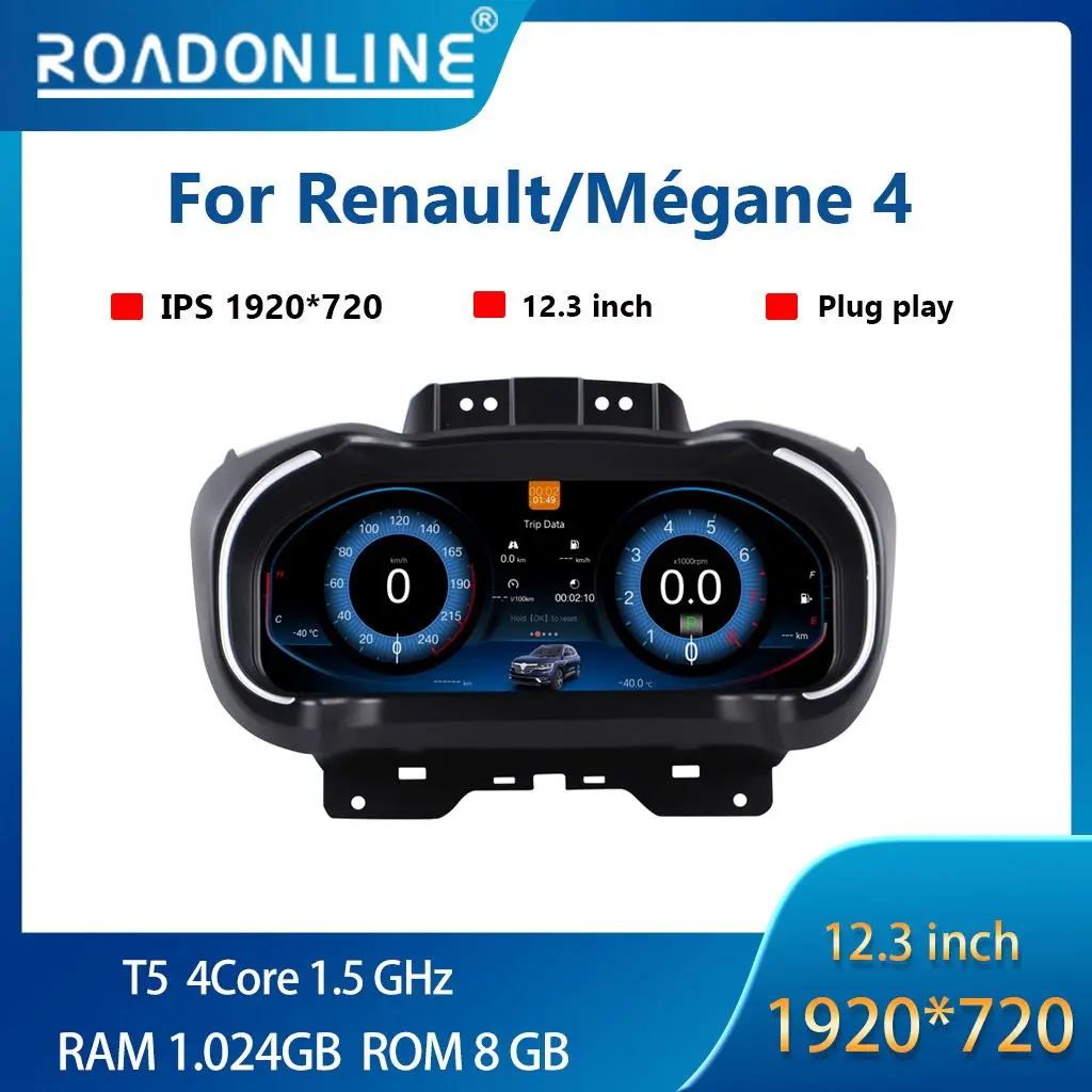 12.3 inch digital instrument cluster for Renault Koleos/Megane 4 2016-2019 speedometer virtual cockpit