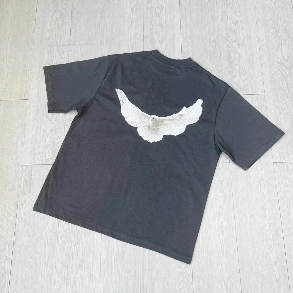 2024 Kanye West Streetwear Vintage YZY DOVE DONDA Loose Ovesized Pigeon Print T-shirt Tops Tee for Men Hot Sale