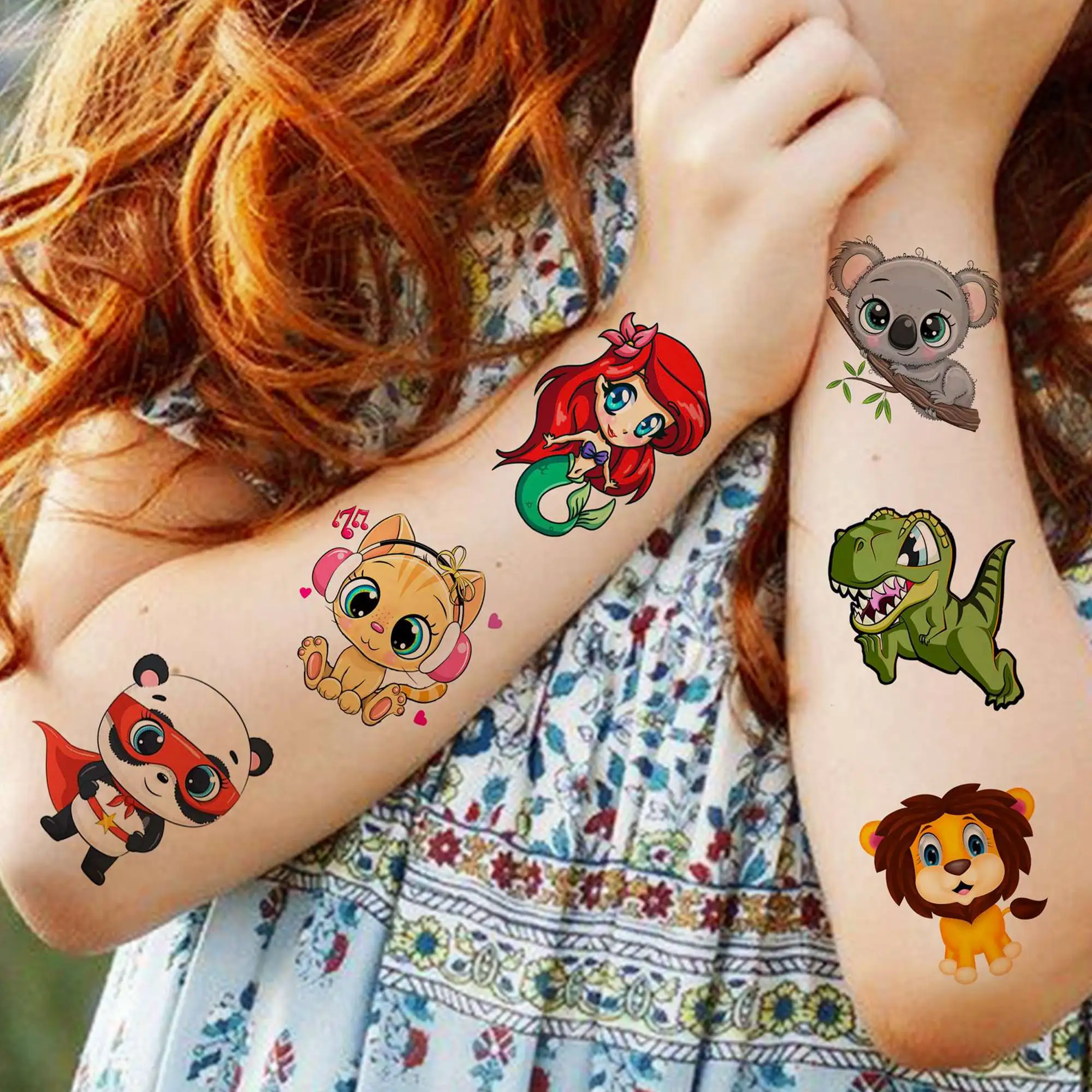 50 PCS 3D Cute Animals Temporary Tattoos For Men Women, Cartoon Animals Lion Dog Cat ZOO Fake Tattoo Sticker Kids Birthday Gifts