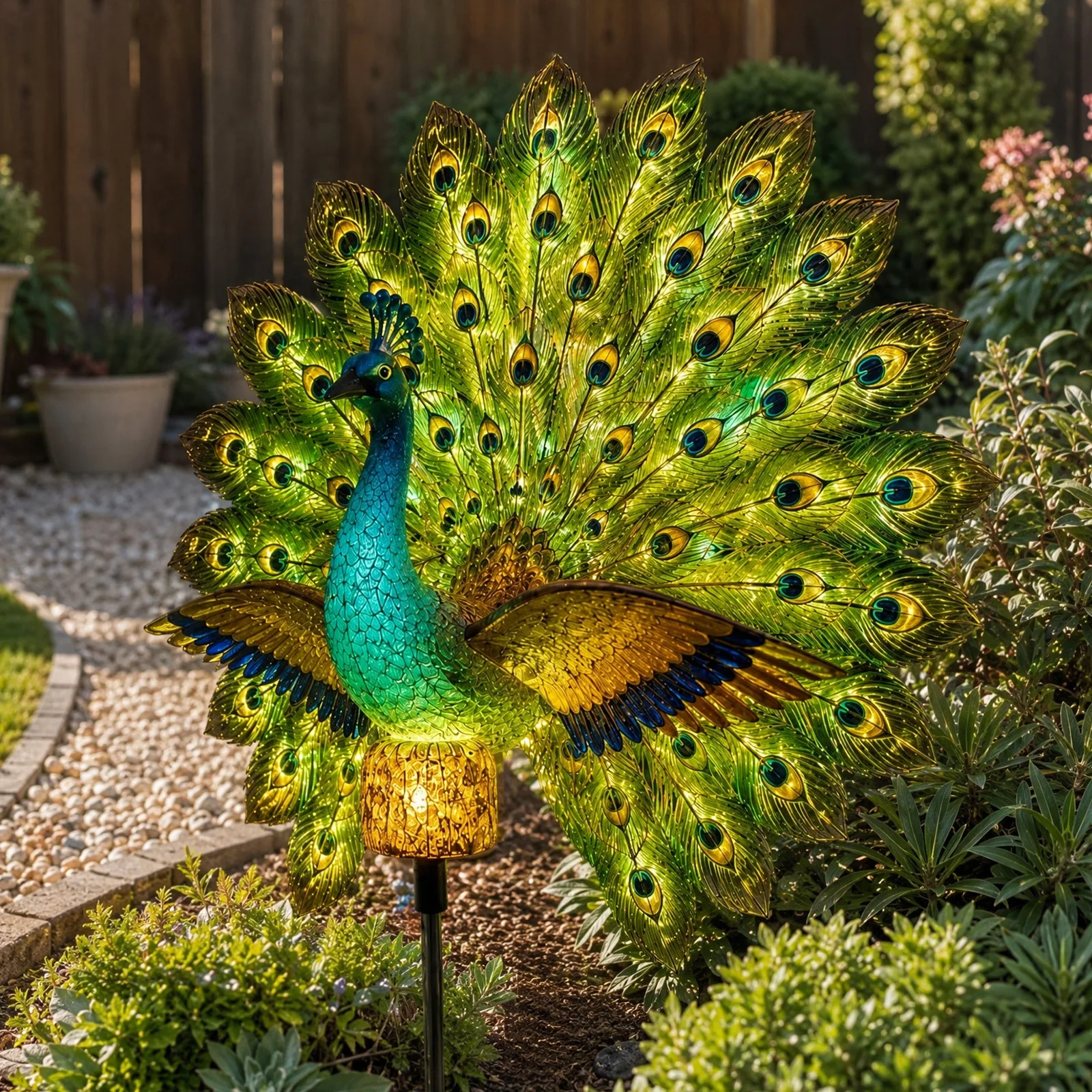 Solar Peacock Yard Stake Light - Outdoor Lighting Pathway 评论和价格