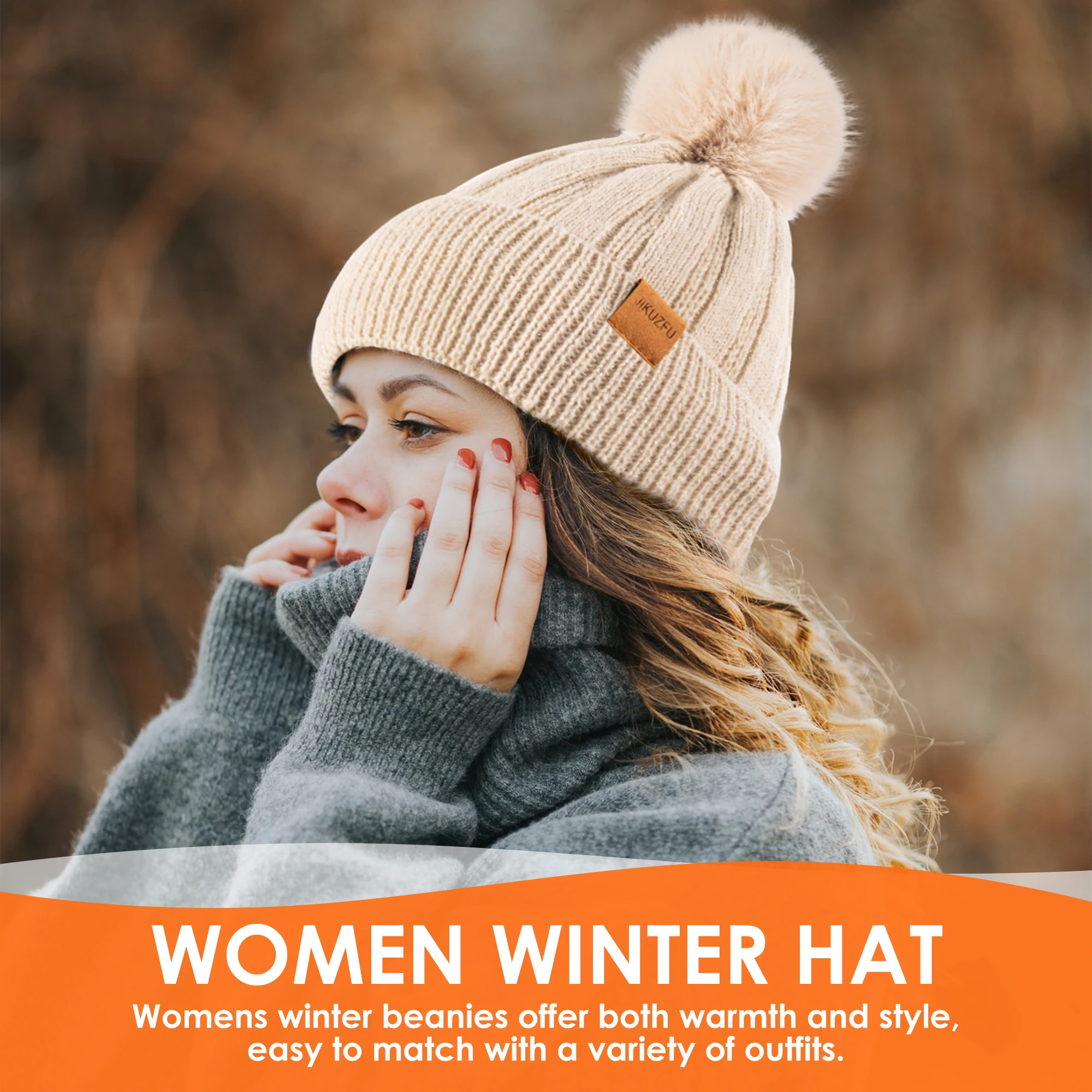 Женская зимняя вязаная шапка-бини с помпоном из искусственного меха, теплая вязаная шапка, супермягкая шапка для холодной погоды