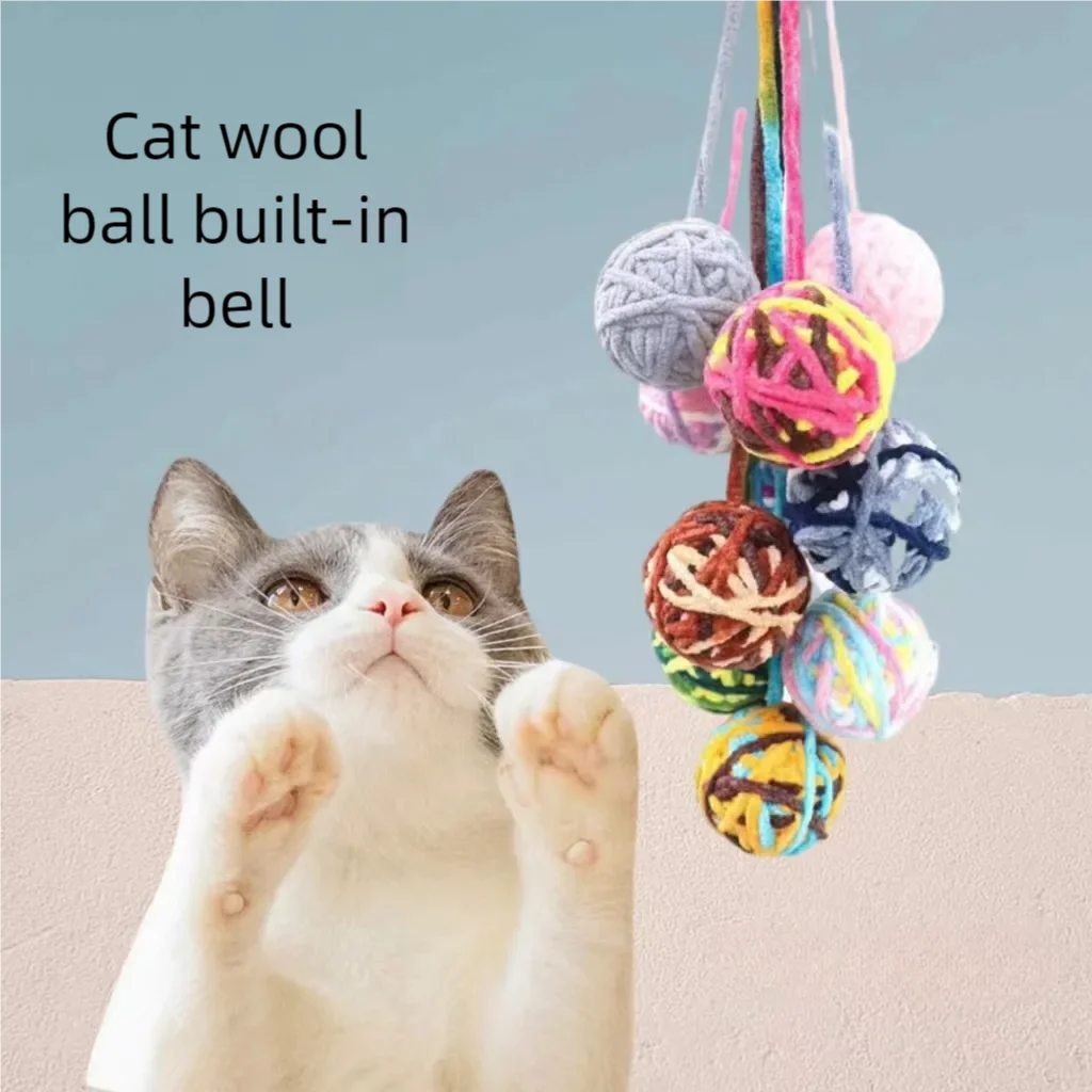 

5Pcs Cat Toys Balls with Bell and String,Kitten Toys Yarn Balls for Indoor Cats Interactive Playing Ring