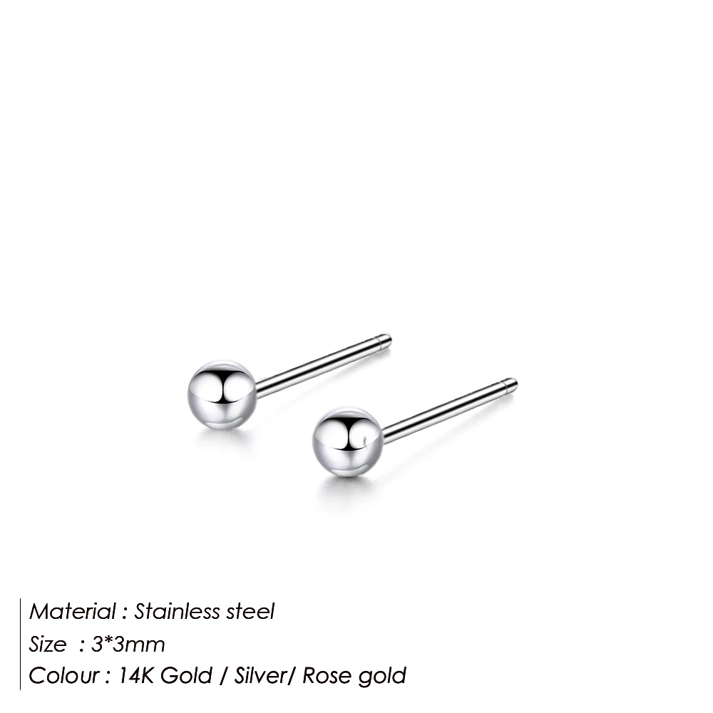 Visunion diameter 3MM ball small stud earring for women simple stainless steel earrings set fashion jewelry