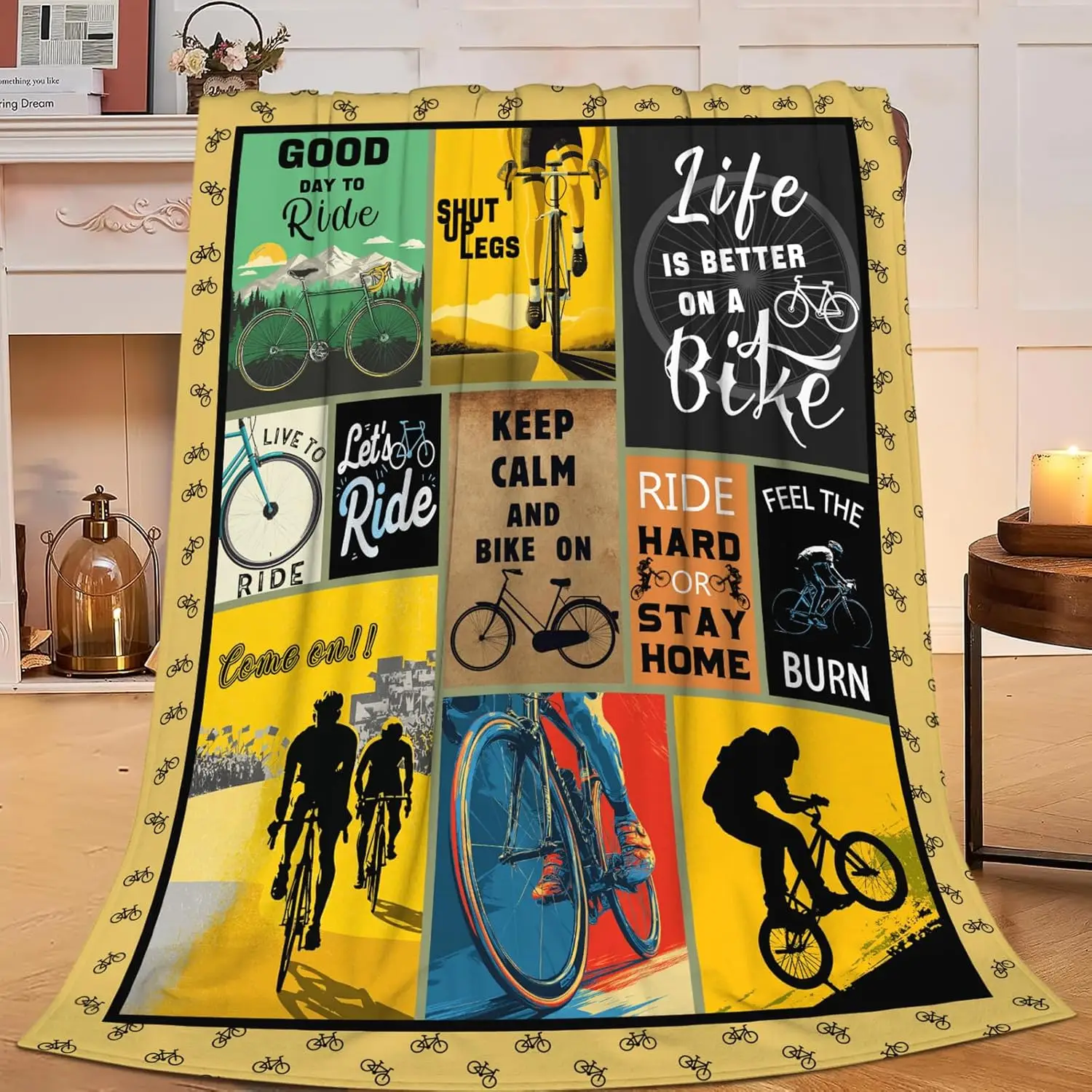 Cycling Throw Blanket Home Decor Gift for Bicycle Lover Bike Enthusiast Cozy Couch Throw Spring Autumn Decor