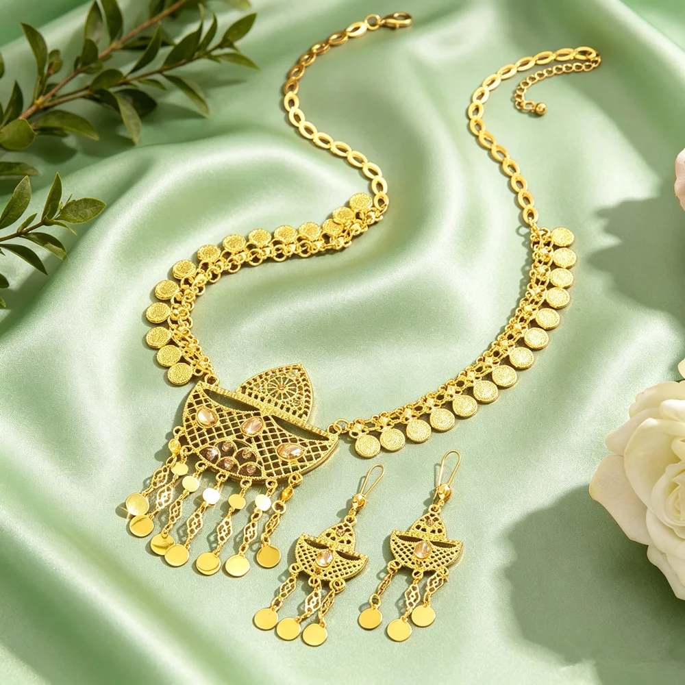 Algerian Traditional Jewelry Set Intricate Coin Tassel Design Cultural Heritage Accessory