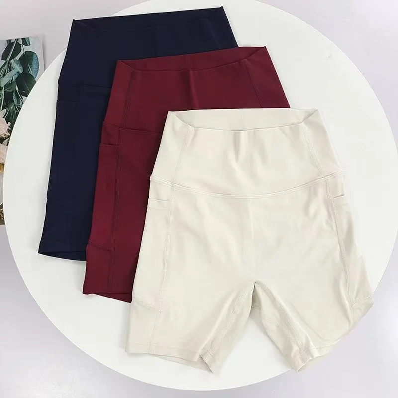 High Waist Four-Point Yoga Pants for Women Peach Lifting Hips Cycling Fitness Running Shorts with Pocket outside Wear