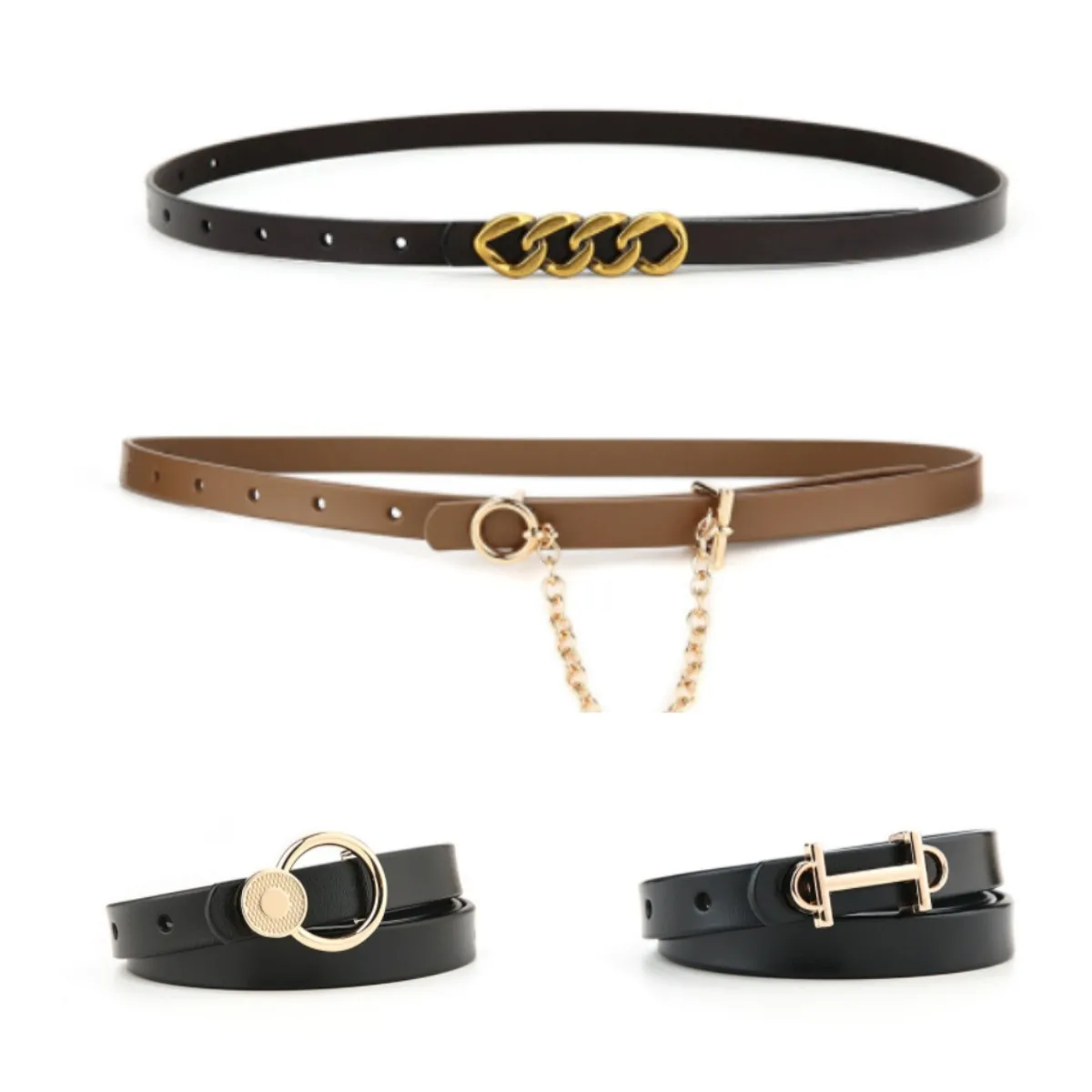 New small waist belt, pants belt, student belt, square buckle, simple and versatile, fashionable decoration, retro cowhide