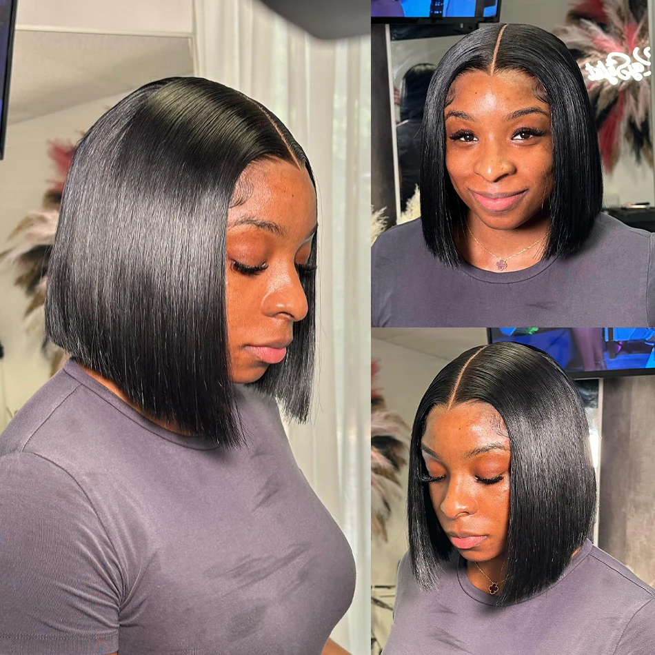 13x6 250% Transparent 5x5 Closure Glueless Ready To Wear Straight Short Bob Lace Front Wigs Human Hair Lace Frontal Wig