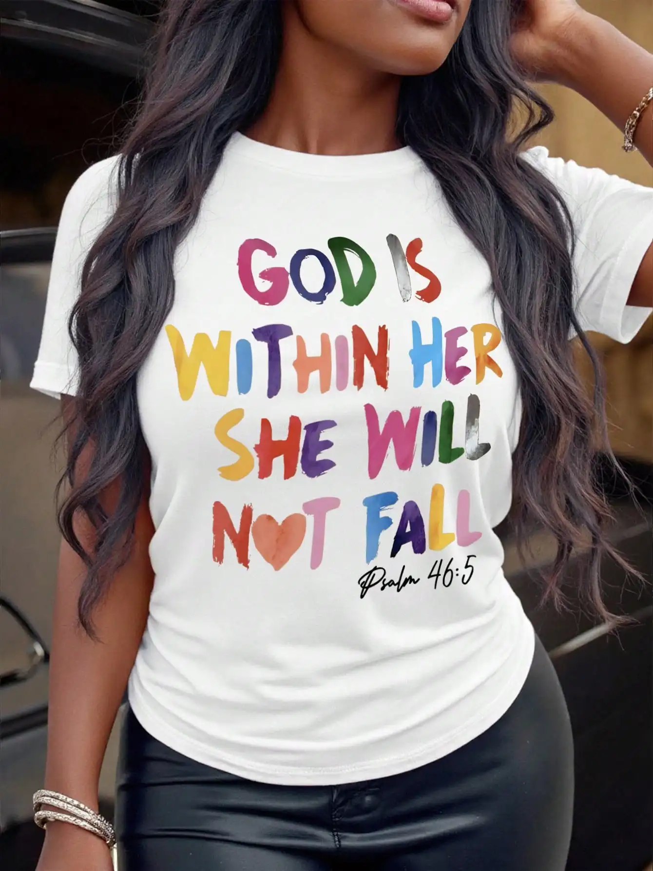 

God Is Within Her She Will Not Fall Psalm 46:5 Graphic Tee - Women's Casual Short Sleeve T-Shirt