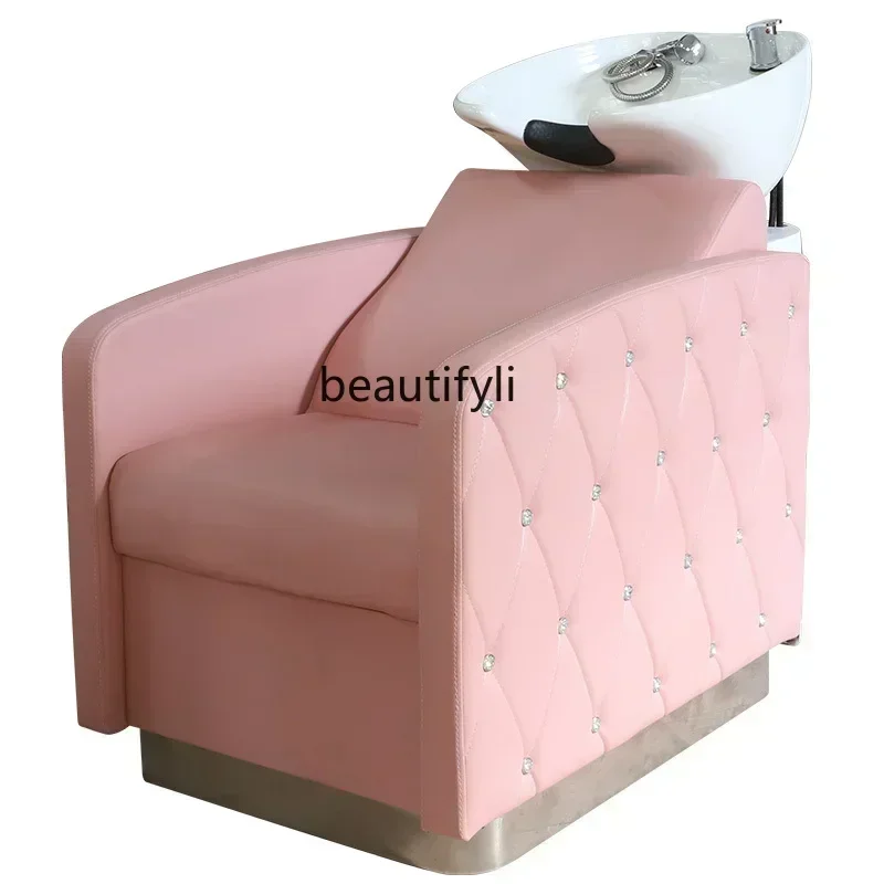 

Lying Half Shampoo Chair Barber Shop Flushing Bed Massage Couch Ceramic Basin Head Massage