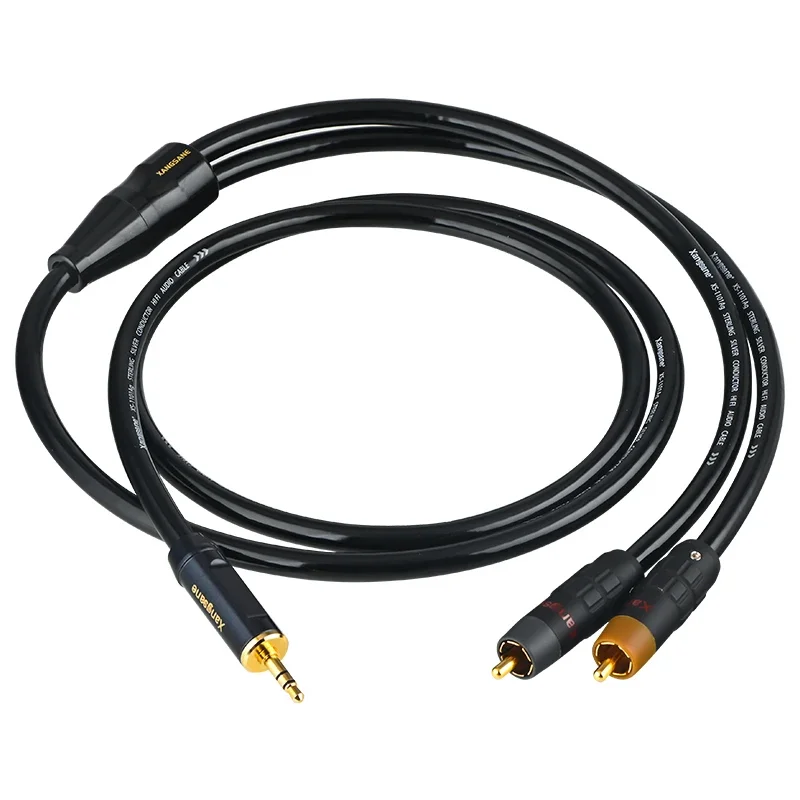 Divisor de Jack 3,5 a RCA de alta gama, Cable de plata pura de 3,5mm a 2RCA para amplificador de potencia de computadora de teléfono móvil