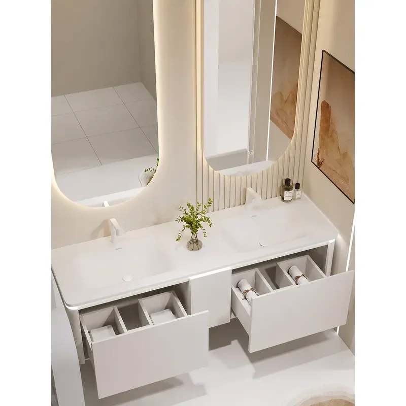 BB4C Wholesale Corian Integrated Rock Slab Seamless Basin Bathroom Cabinet Washstand Vanity Unit with Sink Combo