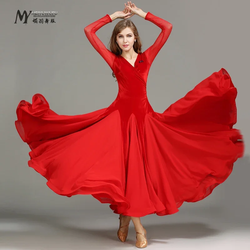 Gesellschaft stanz Wettbewerb Kleider Frauen Walzer Kleid Tanz tragen moderne Tanz kostüme Flamenco Kleid my750