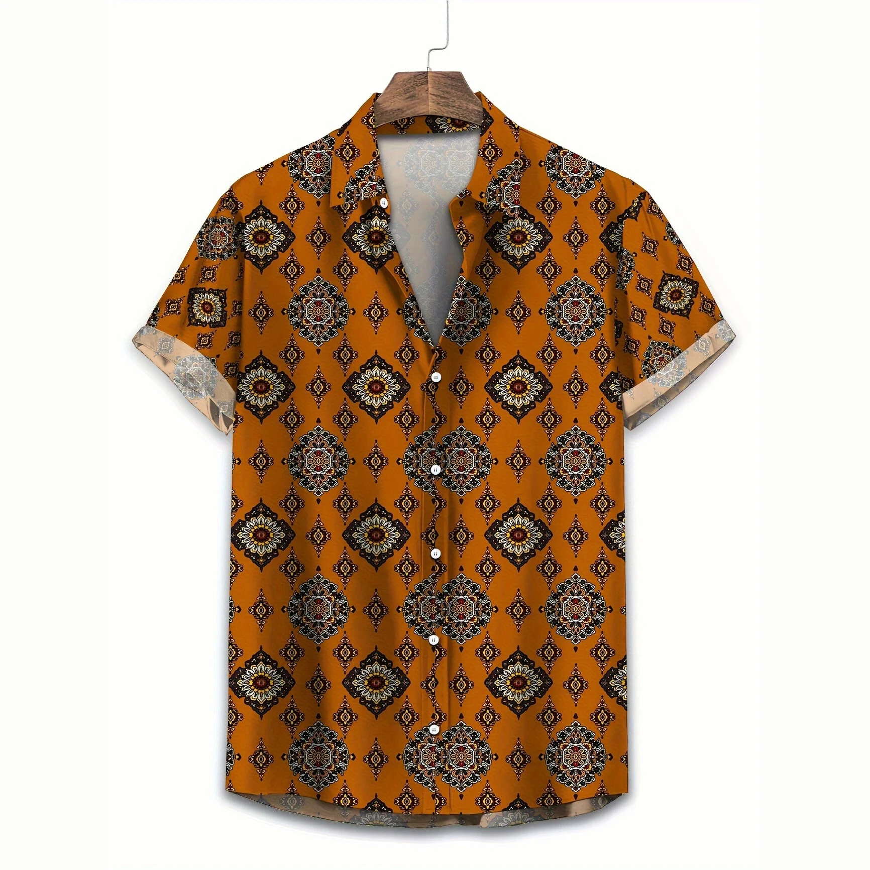 

Vintage Men's Shirt Ethnic Harajuku Print Summer Casual Lapel Short Sleeve Hawaiian Shirt Outdoor Fashion oversized Clothing