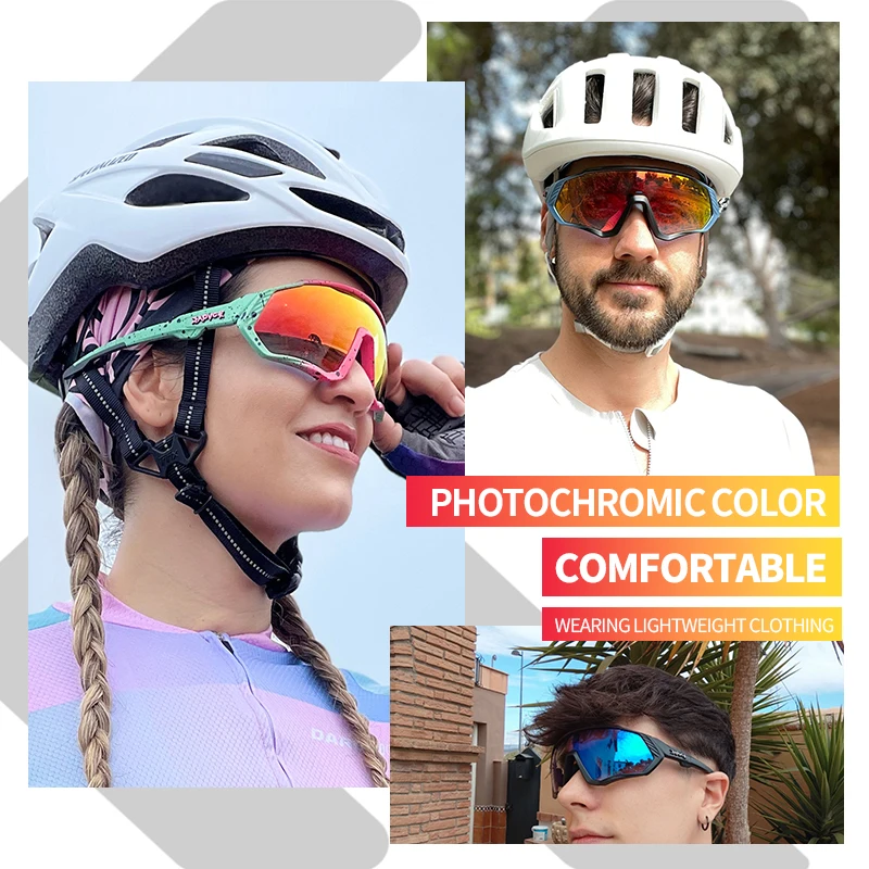 KAPVOE Photochromic Cycling Glasses UV400 Bike Sports Sunglasses  Men Women Outdoor Biking Running Goggles with Myopia Frame