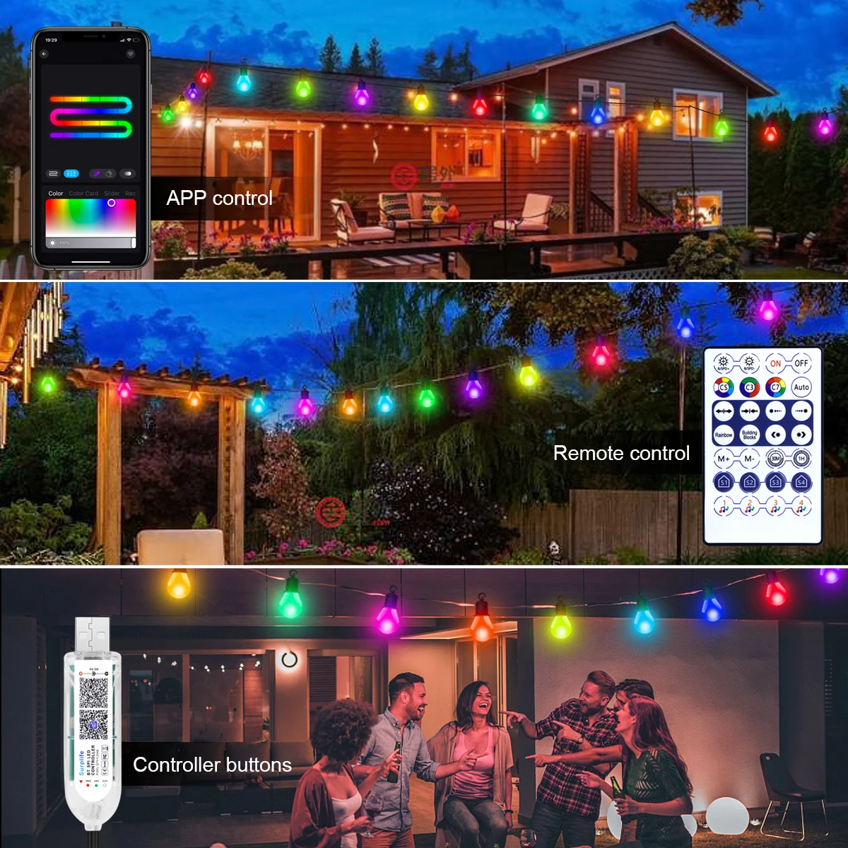 Bluetooth LED String Lights Christmas Waterproof Fairy Lights Wedding Room Outdoor Camping Decor Garland Light,USB/Solar Powered