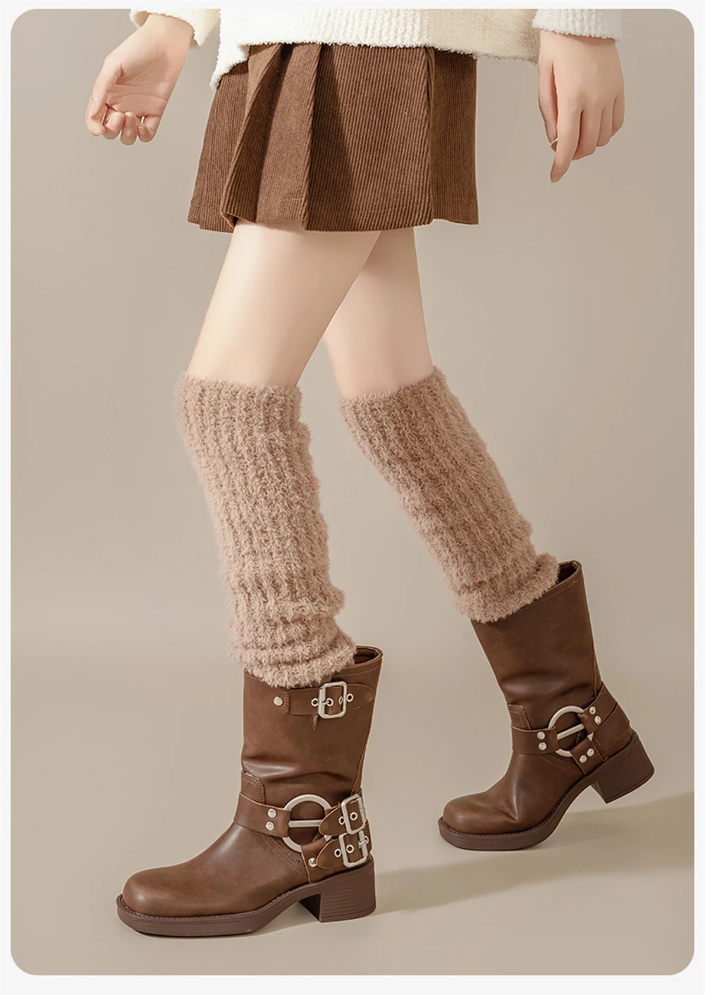 Women Autumn Winter Warmth Long-tube Leggings Coral Fleece Thickened Pile Socks Sleeping Knee Pads Over-the-knee Leg Warmers New