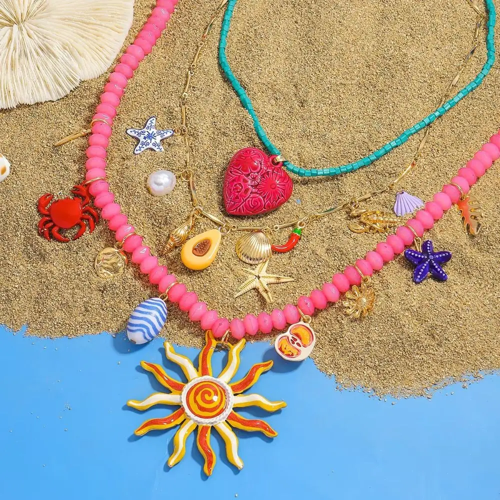 

Love Sun Pendant Necklace Avocado Ethnic Style Rice Bead Necklace Jewelry Accessories Necklace Set Dopamine Necklace Girls