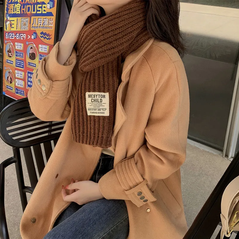 Solid color wool scarf female Korean version cute girl autumn winter thick warm knit neck Ring