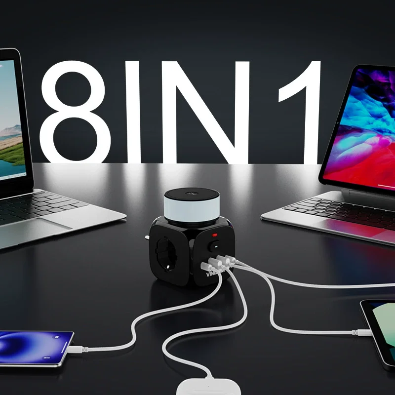 

Черная вилка европейского стандарта, многофункциональная розетка расширения, многофункциональный преобразователь, дорожная розетка от одного до многих с ночником