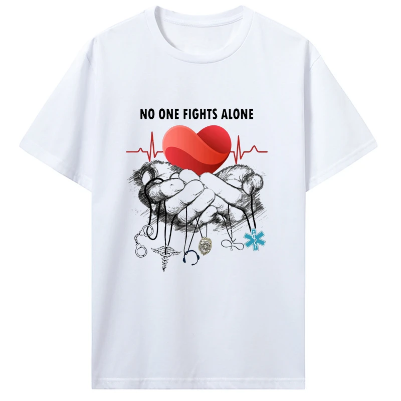 Men T Shirt No One Fights Alone Corrections Medical Dispatch manga Nurse EMT In Drawing Hands Version Women heavyweight style