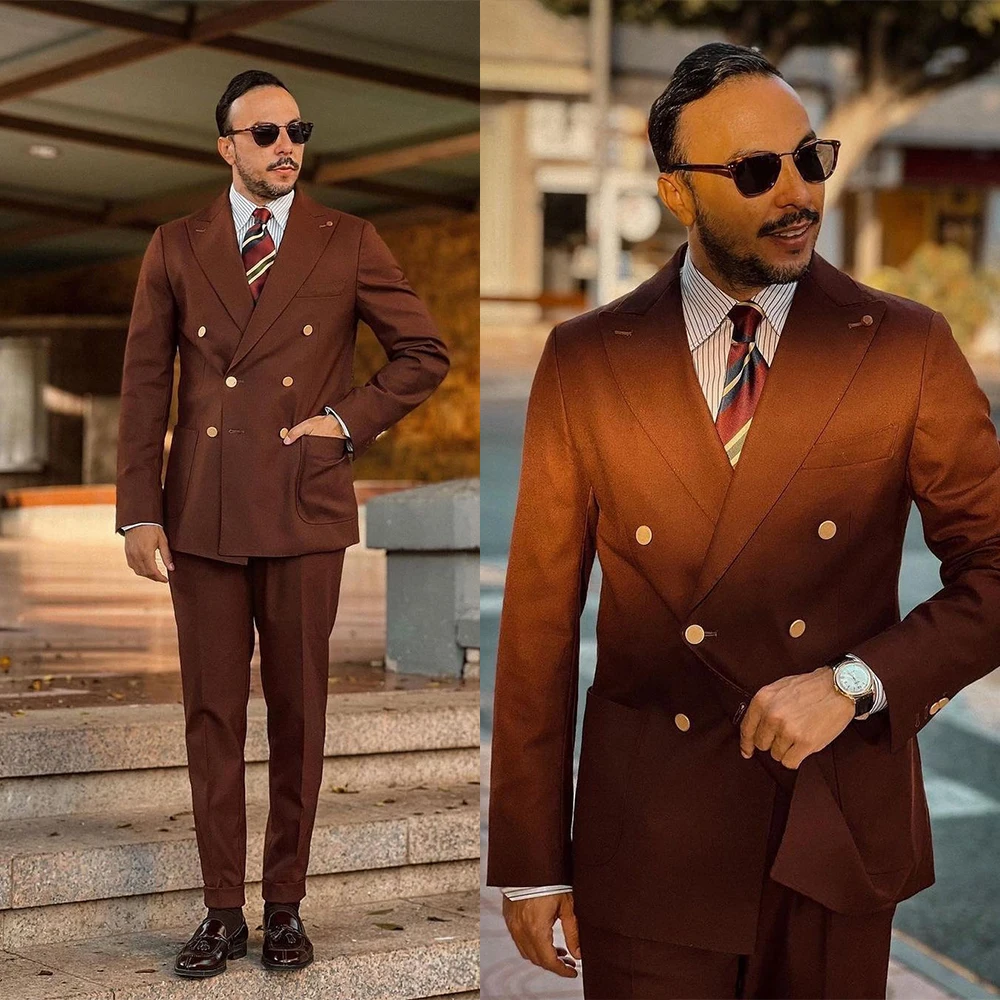 Gentleman Men Suits With Double Breasted Two Pieces Jacket Pants Trousers Custom Made Wedding Formal Occasiom