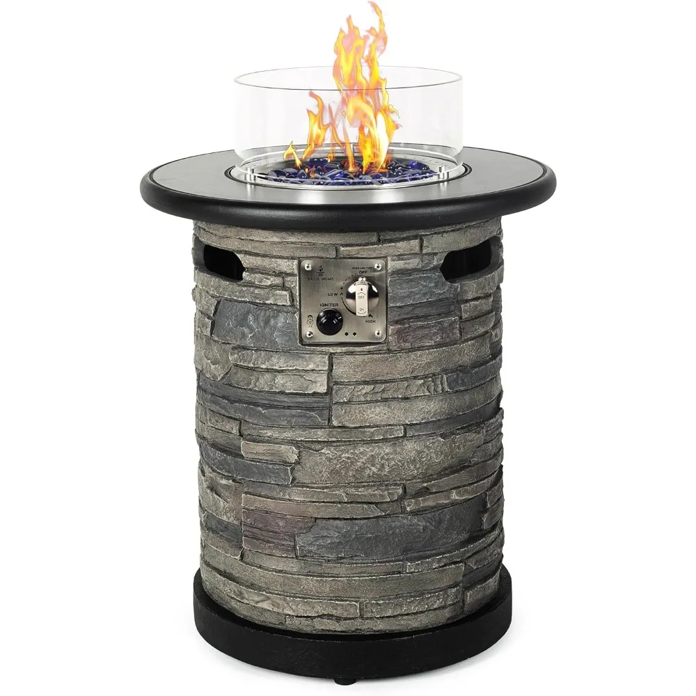 

Outdoor Gas Propane Fire Pit Table,Round Porcelain Tile Top22 Inch Fire Bowl Pillar,Auto Ignition Belt 40,000 BTU Fire Pit Table