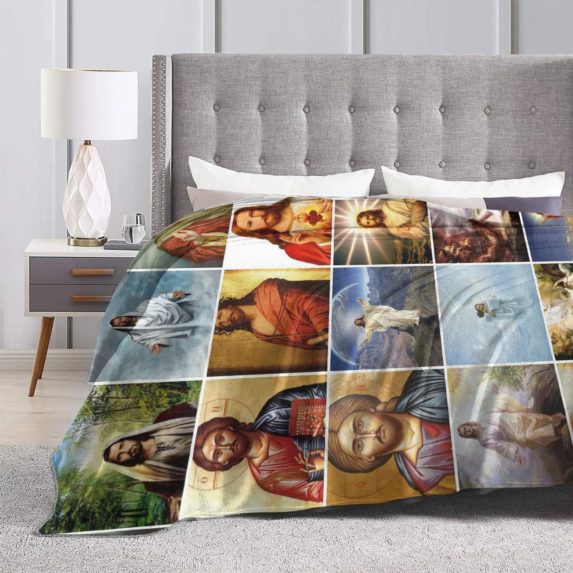 يسوع الكولاج البطانيات الصوف تكييف الهواء المسيحية الله يبارك المحمولة سوبر لينة رمي بطانية للسرير أفخم رقيقة لحاف #6