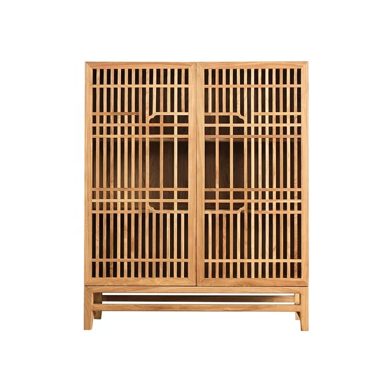 Chinese living room wooden cabinet three-layer storage cabinet elm wood wall cabinet