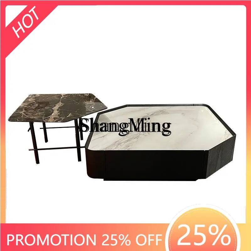 

ZYY premium exquisite coffee table TV cabinet side table combination natural marble double drawer storage tea table