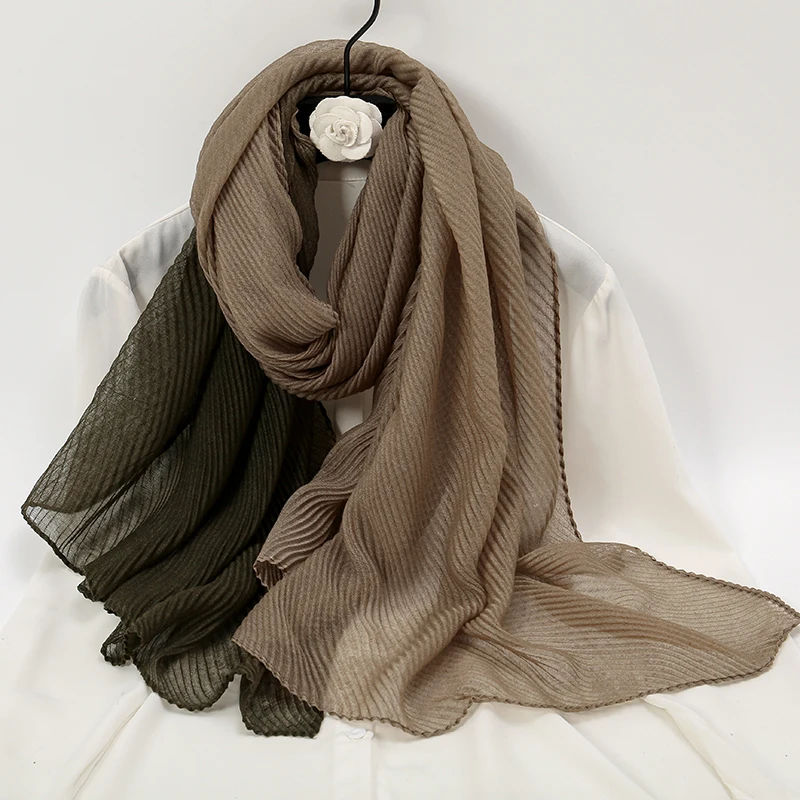 Fashion Plain Ombre Viscose Scarf Shawl Wrap Lady Hot Sale Gradient Pashmina Stole Bufanda Muslim Hijab Pleated Scarf Shawl