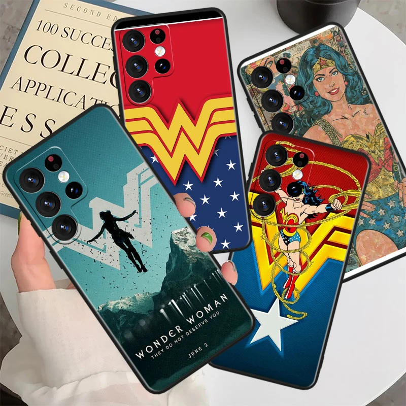 Wonder Woman Cute For Samsung Galaxy S23 S22 S21 S20 FE S10 S10e S9 S8 Ultra Plus Lite Black Soft Phone Case