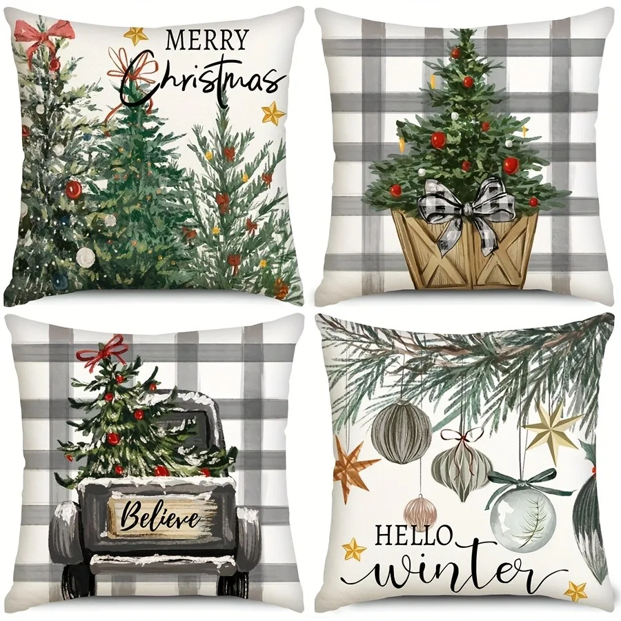 Christmas Themed Pillowcases: Merry, Tree, Truck, and Winter Hello Designs Sofa bed cushion cover, New Year home decoration