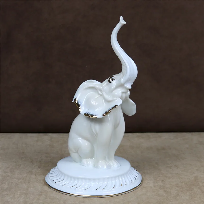 Porcelain Circus Elephant Sculpture Ceramics Statue Household Wildlife Mascot Handicraft Ornament Furnishing Decor