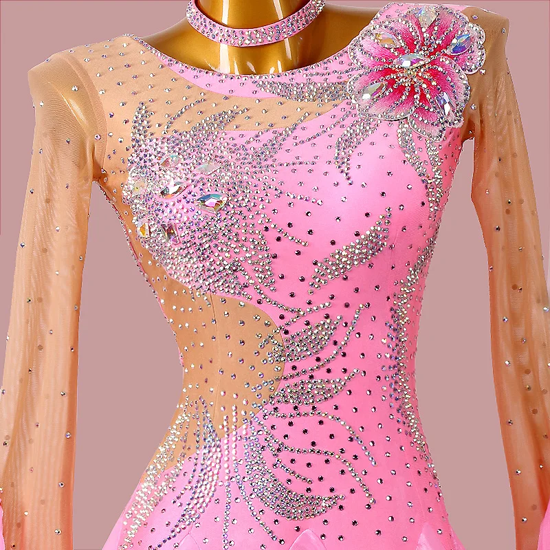 New Ballroom Dance Dress Standard Skirt Competition Dress Performing Dress Customize For Women Waltz Dress   Pink