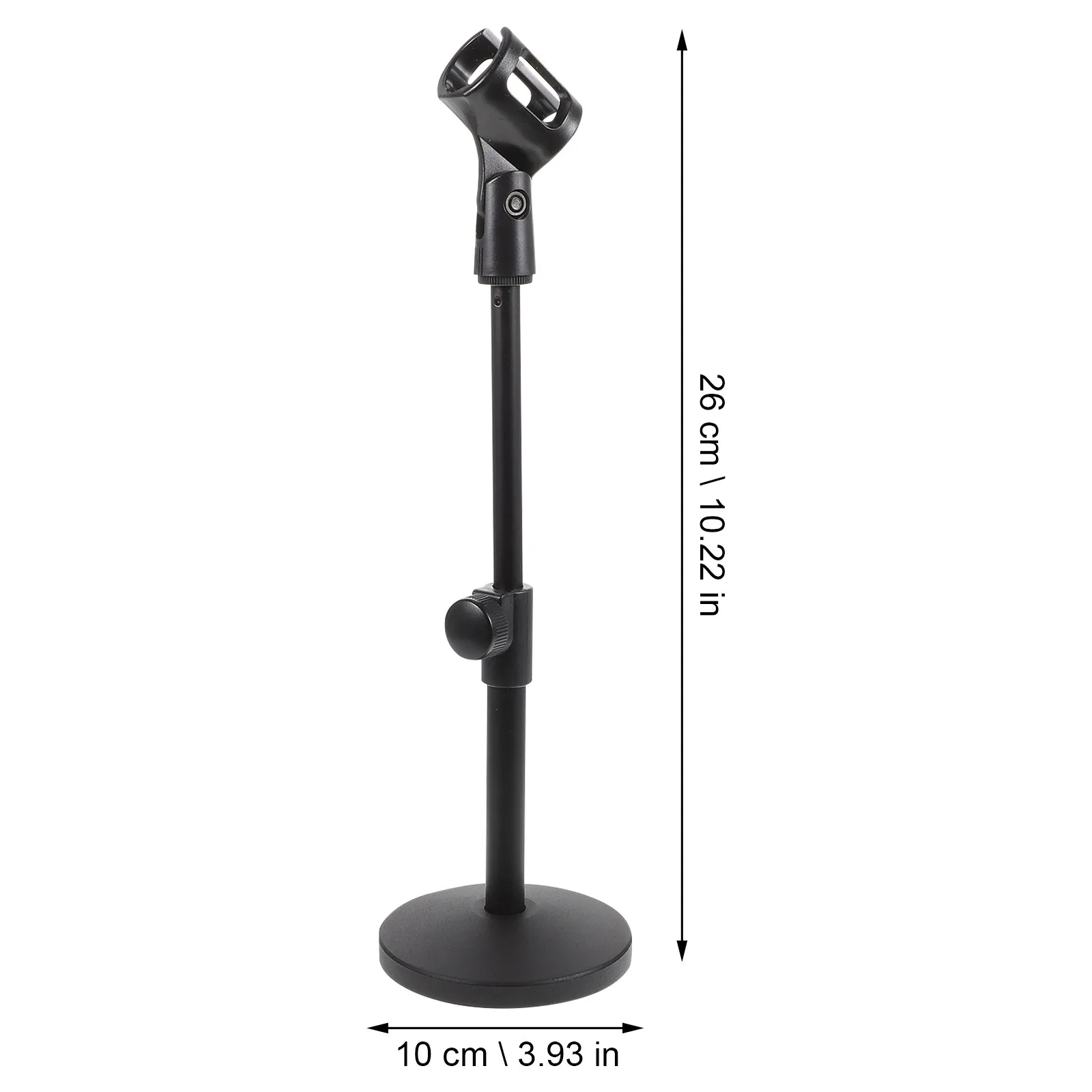 Sturdy Adjustable Desktop Mic Stand with Heavy Metal Base 260 to 360 Mm Telescopic Height 180 Degree Clip for Home Studio