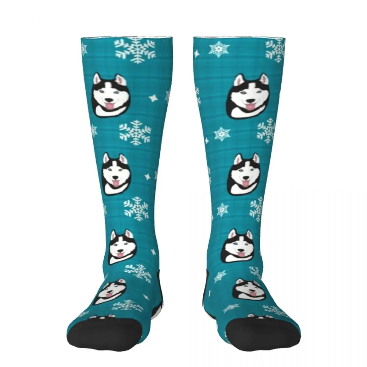 Husky on Winter Holiday Pattern(blue) Socks tennis floor . halloween Socks Male Women's