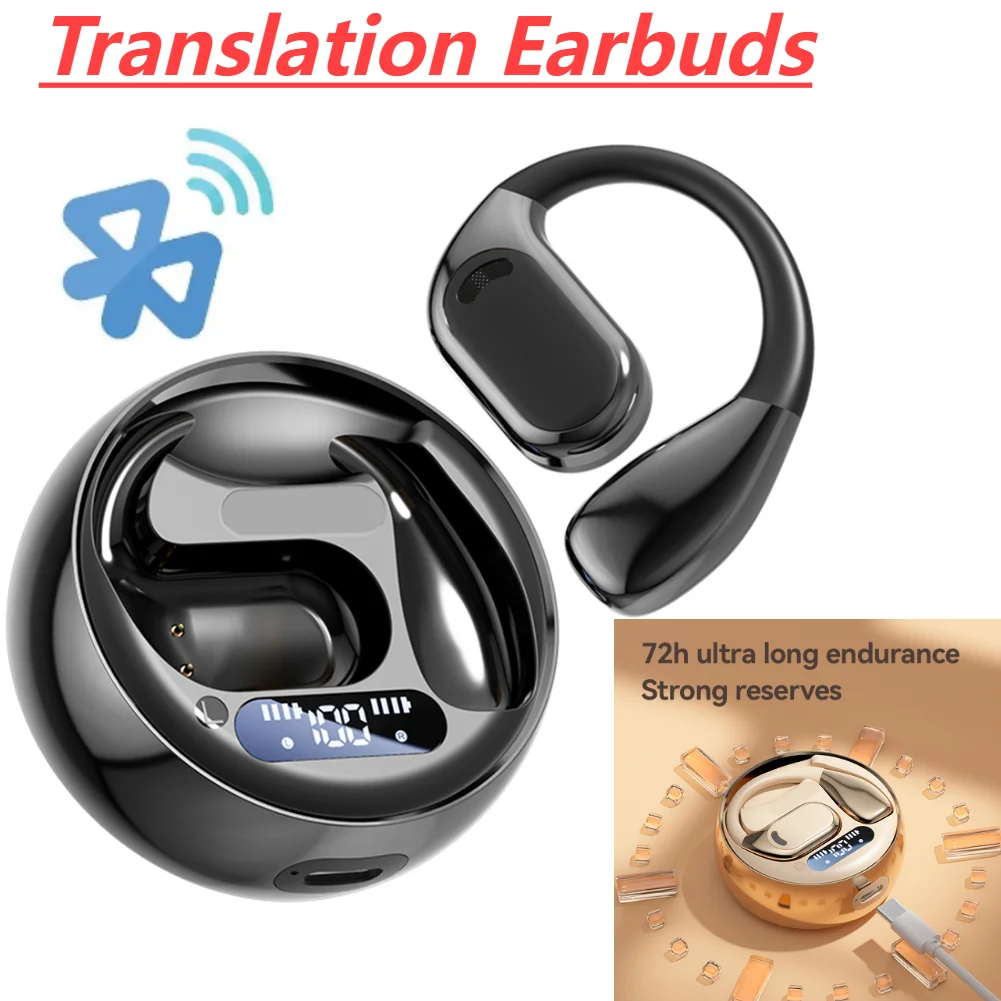 Wireless Bluetooth Language Translation Earbuds Real-time Two-Way Ear Hanging Headphone Open-Ear Headphones for Travel Business