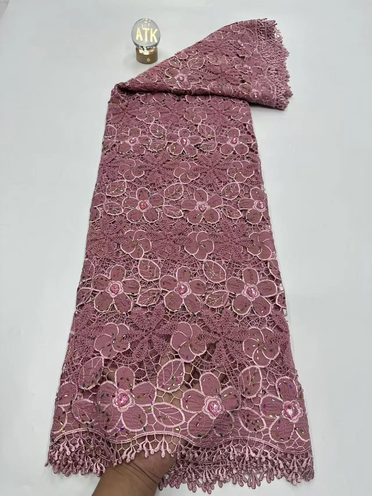 Luxuey White African Guipure Cord Lace Fabric With Rhinestone 2026 High Quality Chiffon Lace Nigerian Party Dress Sewing Hm244-1