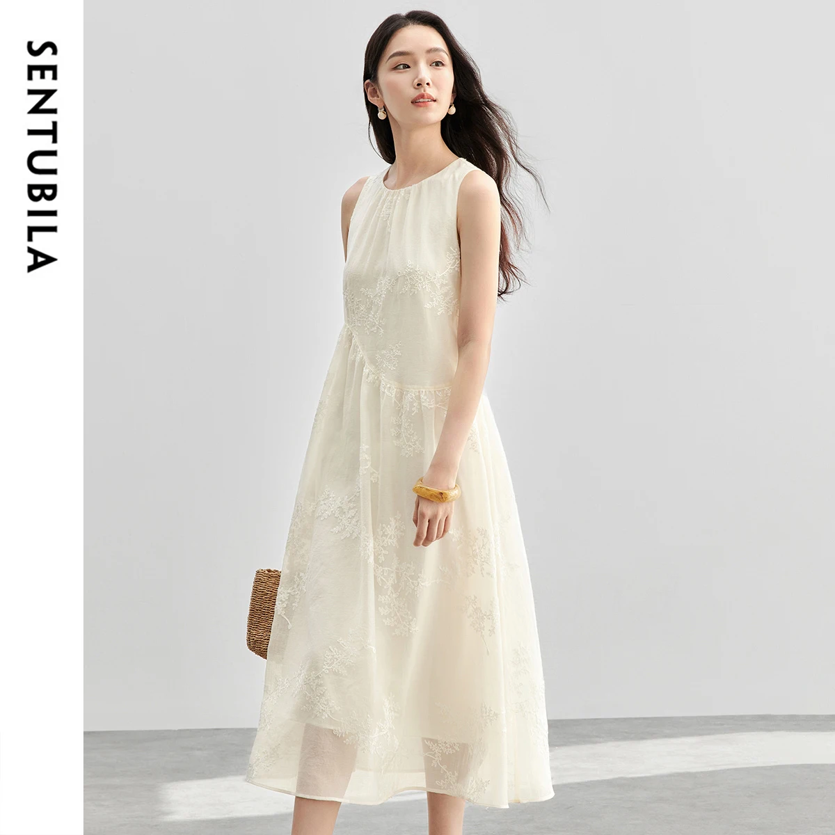 SENTUBILA Women Summer Dress 2026 Elegant Ladies Sundress Embroidery Sleeveless Holiday Vacation Long Dresses Woman 151L58207
