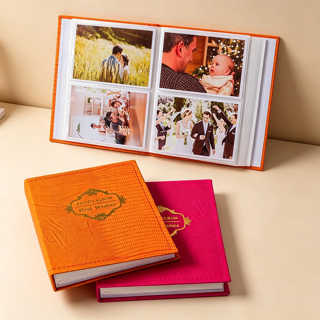 Multi-color Crocodile Grain PU Photo Album 6 Inch 200 Pockets, Gold Embossed Best Wishes Wedding Memory Book