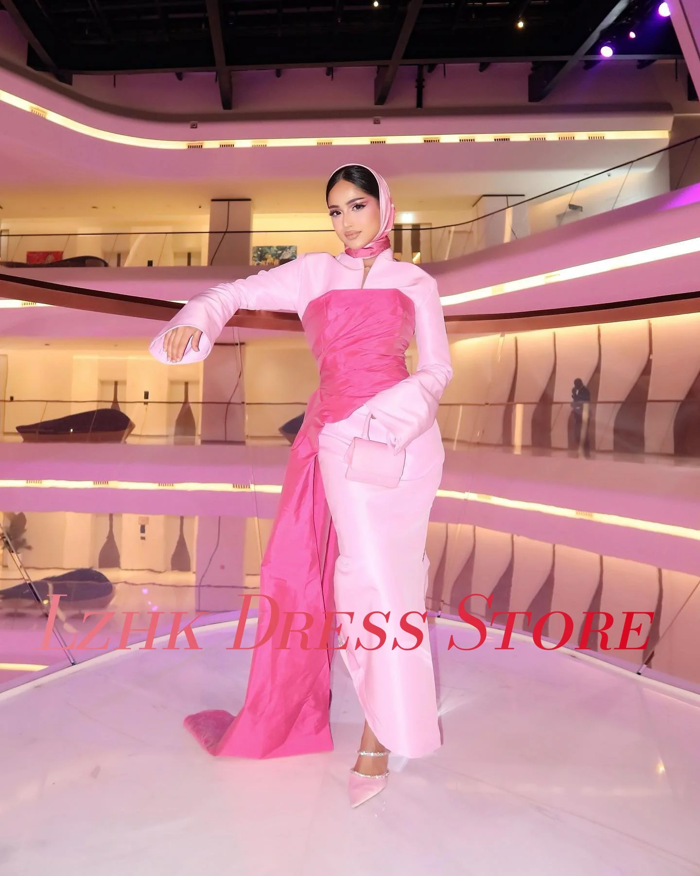 ชุดราตรีทรงเมอร์เมดผ้าซาตินทันสมัยสั่งตัดพิเศษ คุณภาพสูง แขนยาว คอวี ยาวกรอมเท้า