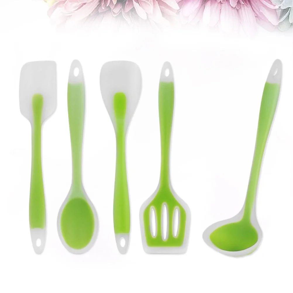 

5pcs Silicone Utensil Set Resistant Non Stick Cooking Tools Dishwasher Safe Spatula Ladle Mix Spoon Cake Pancake